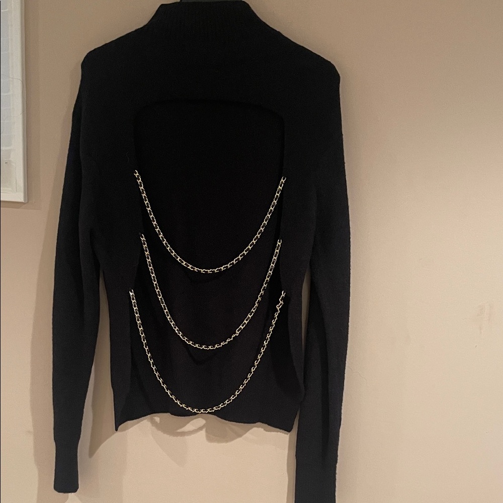 Akira Black Sweater with Silver Chain Detail